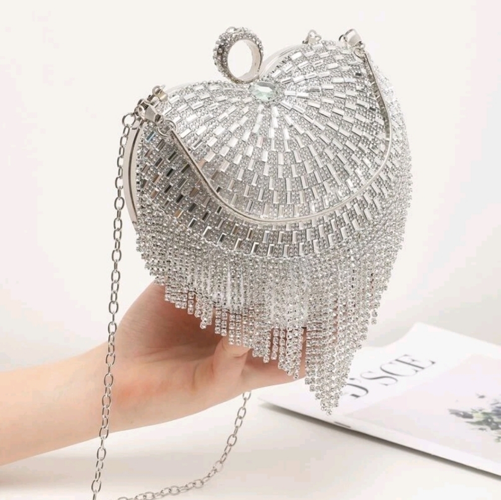 Bling Mini Rhinestone Decor Heart Shouder Bag - Picture 3 of 7
